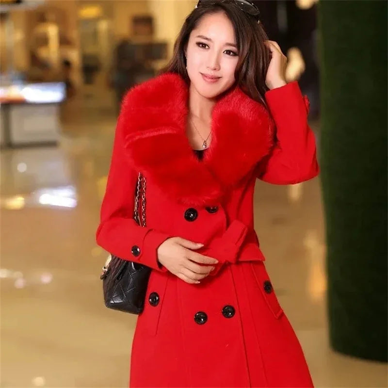 Korean Fashion Women Casual Loose Woolen Coat Elegant and Chic Solid Outerwear Long Overcoat with Belted Female Warm Cloak Lizbert