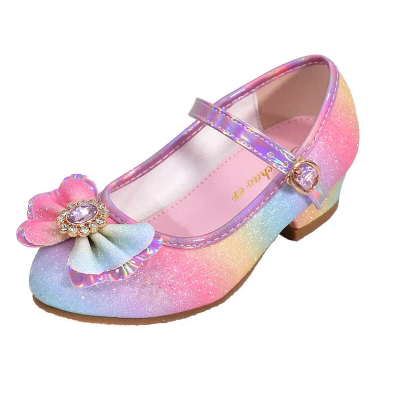 zapatos niña 23 Girl Shoes Leather Shoes Rainbow Shoes for Girls Sequins Female Shoes Princess Shoes Performance Shoes Kid Shoes Lizbert