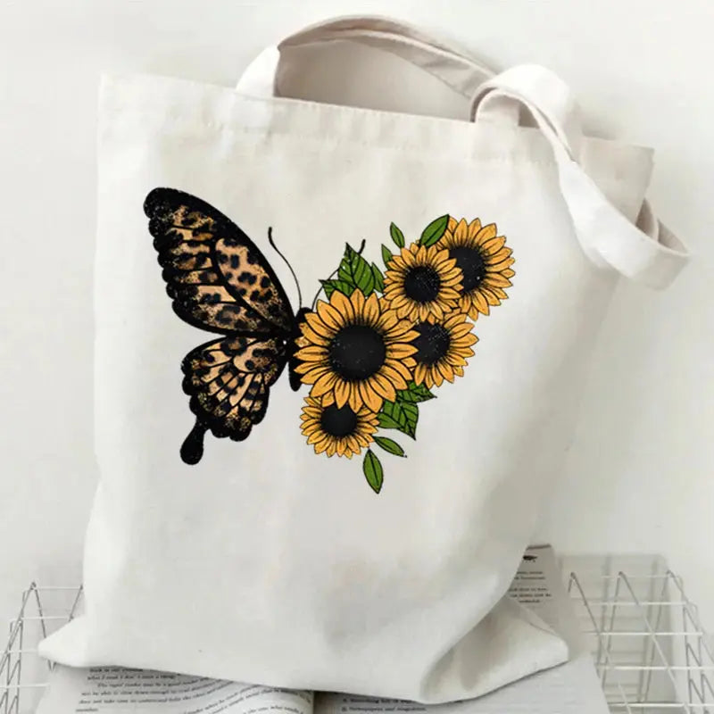 sunflower handbag Butterfly Women's Handbag Purse Fashion Shoulder Bag Eco Large Capacity Shopping Tote Beach Bag Students Schoolbag Lizbert