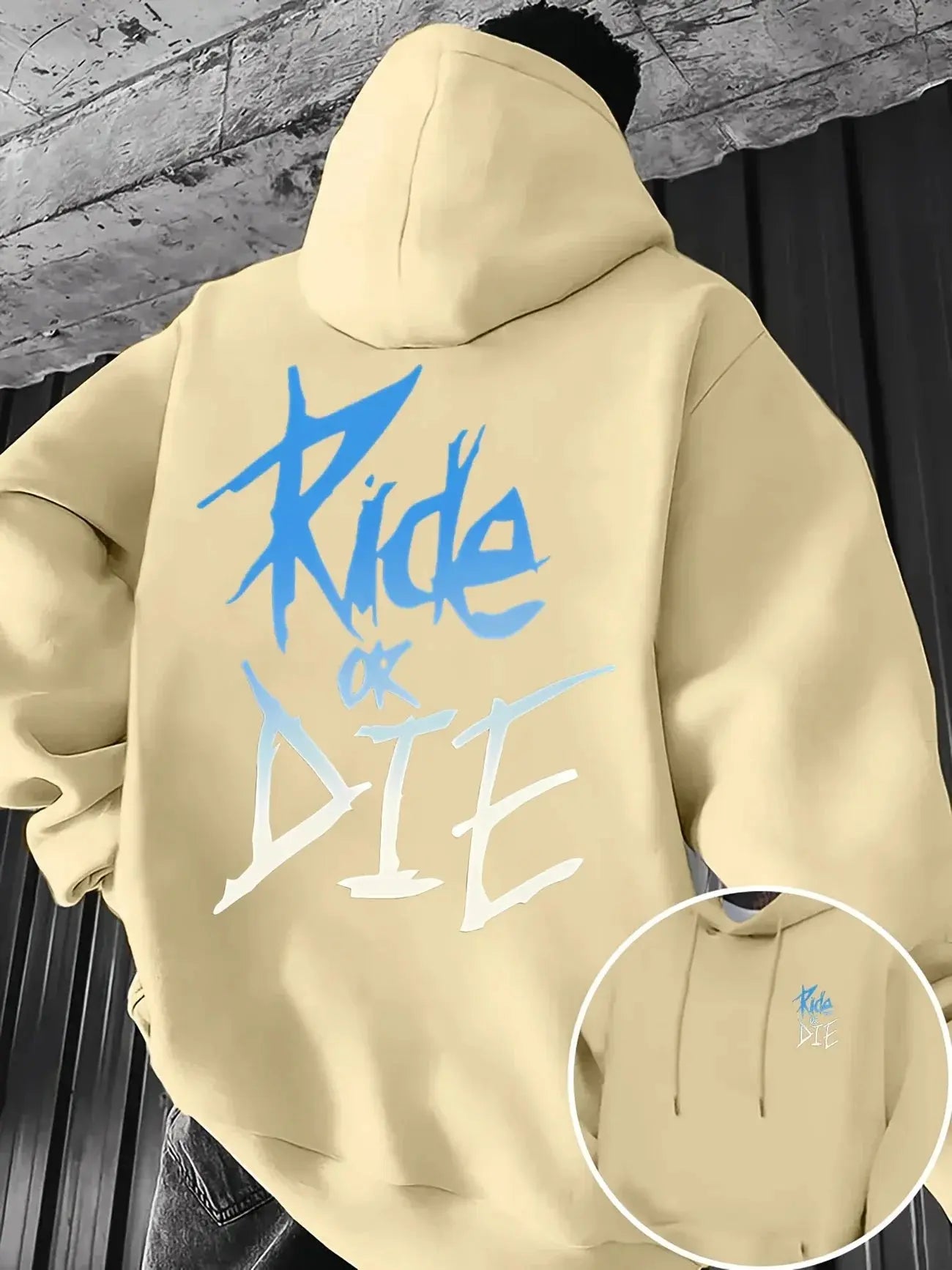 RIDE OR DIE graffiti print street kangaroo pocket designer men's autumn and winter casual polyester fiber hooded sweatshirt Lizbert