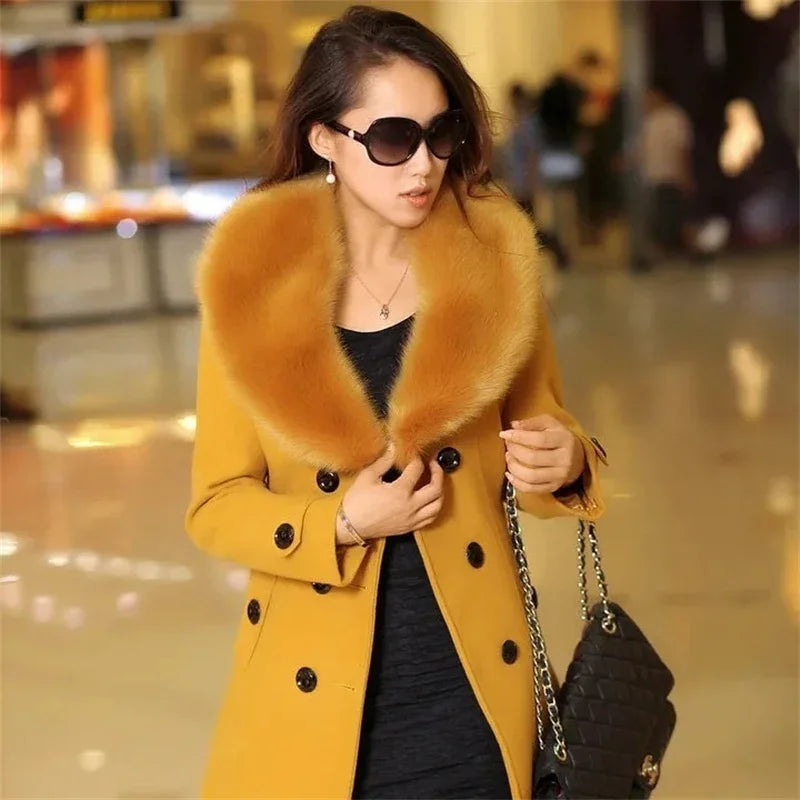 Korean Fashion Women Casual Loose Woolen Coat Elegant and Chic Solid Outerwear Long Overcoat with Belted Female Warm Cloak Lizbert
