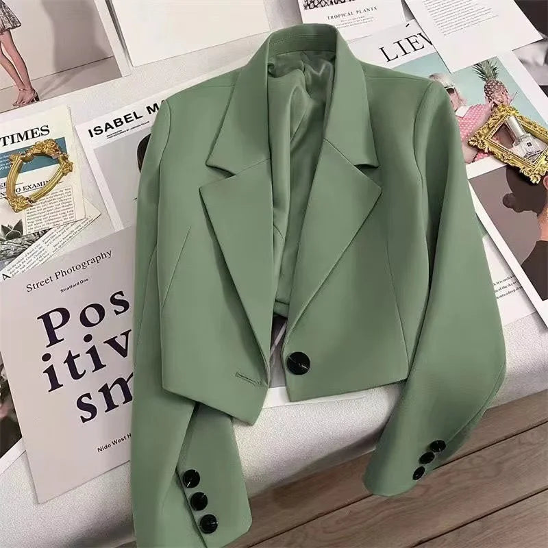 Short Fashion Women Blazers Casual Elegant Female Suits Jacket Tops Spring Autumn Solid Long Sleeve Office Lady Blazer Coat Tops