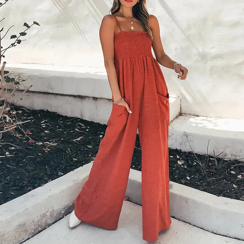 Jumpsuits Women new summer fashion solid color draw pleated wrap chest off shoulder high waist strap rompers clothing GHH9050 Lizbert