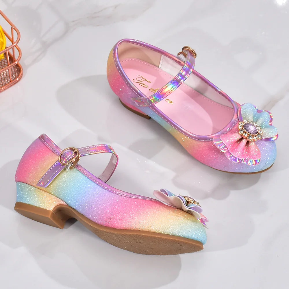 zapatos niña 23 Girl Shoes Leather Shoes Rainbow Shoes for Girls Sequins Female Shoes Princess Shoes Performance Shoes Kid Shoes Lizbert