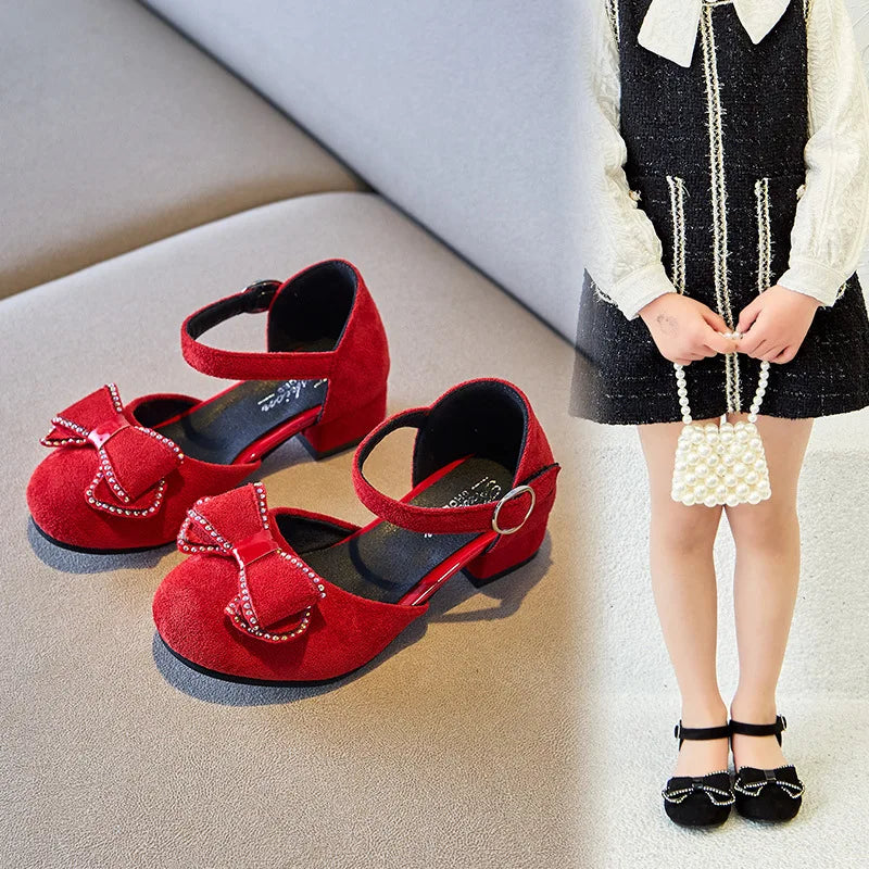 2025 New Children Girls Sandals Solid Color Bow Rhinestones Cute Kids Fashion Princess Elegant Mary Janes for Party Wedding Lizbert