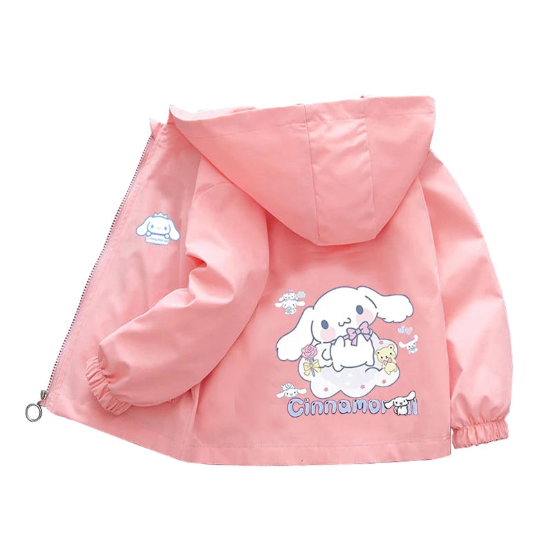 Sanrio Girls Cartoon Kuromi Cinnamoroll Jacket Hello Kitty ‌Princess Coats Spring Autumn Kids Hooded Jackets Casual Outerwear