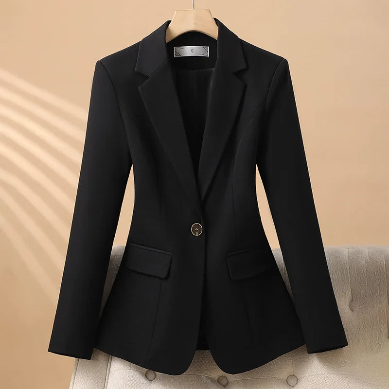 Women Blazer Casual Single Button Long Sleeve Red Black White Slim Suit Ladies Office Coat Fashion New Winter Autumn Jacket 2024 - Lizbert