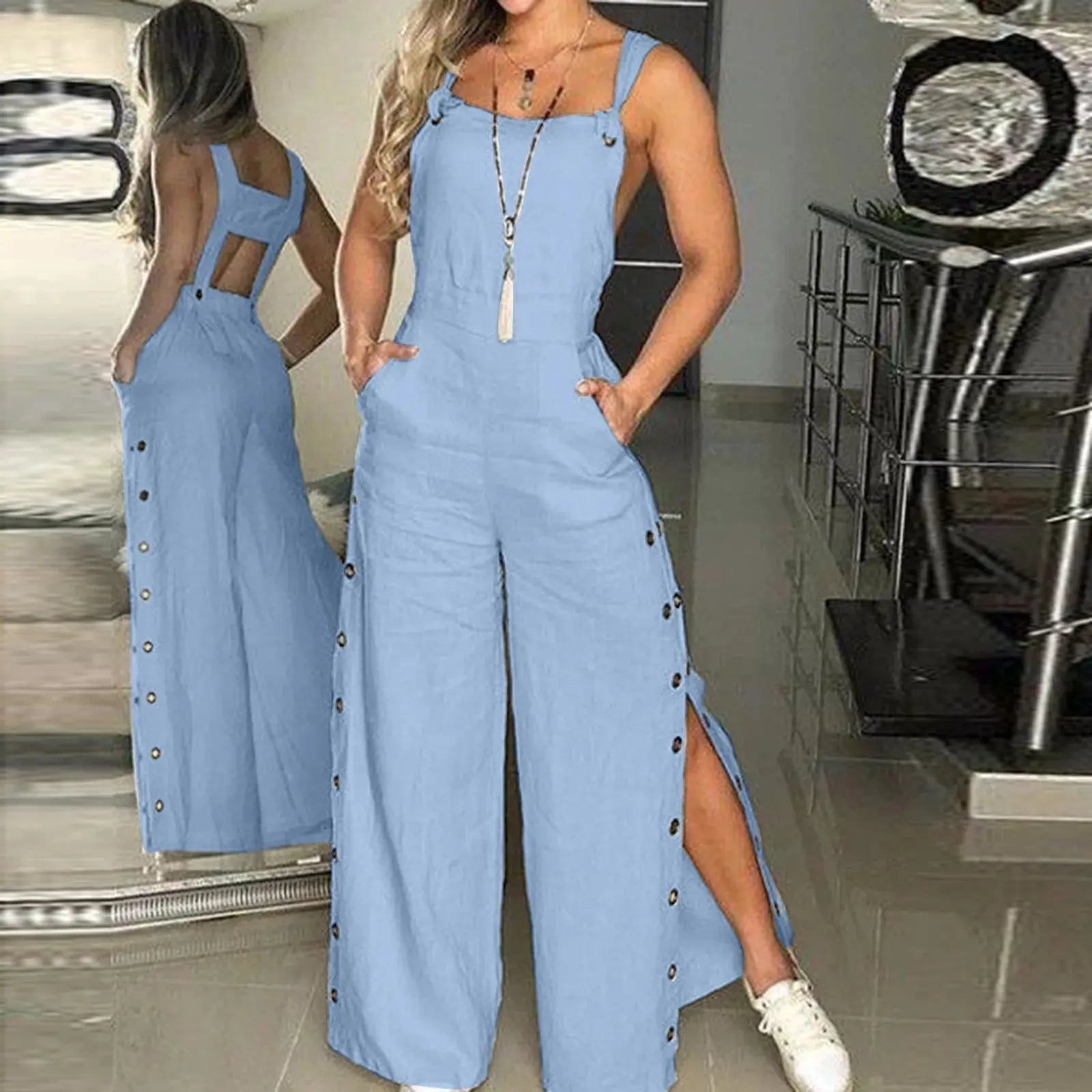 Stylish, Classic & Flattering Sleeveless Loose-Fit Cotton Blend Women Jumpsuit Lizbert