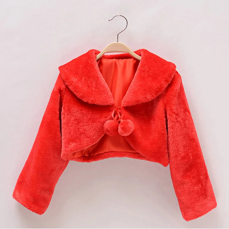 2022 Autumn/Winter Plush Shawl Girls' Coat Flower Children's Dress Matching Coat Lizbert