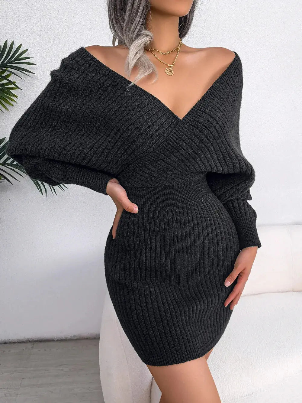 Woman Dress Superior Quality Summer Dresses Knit Long Sleeve V Neck Thin Waist Dresses Casual Vestidos Dropshipping Sale BJS2078 Lizbert