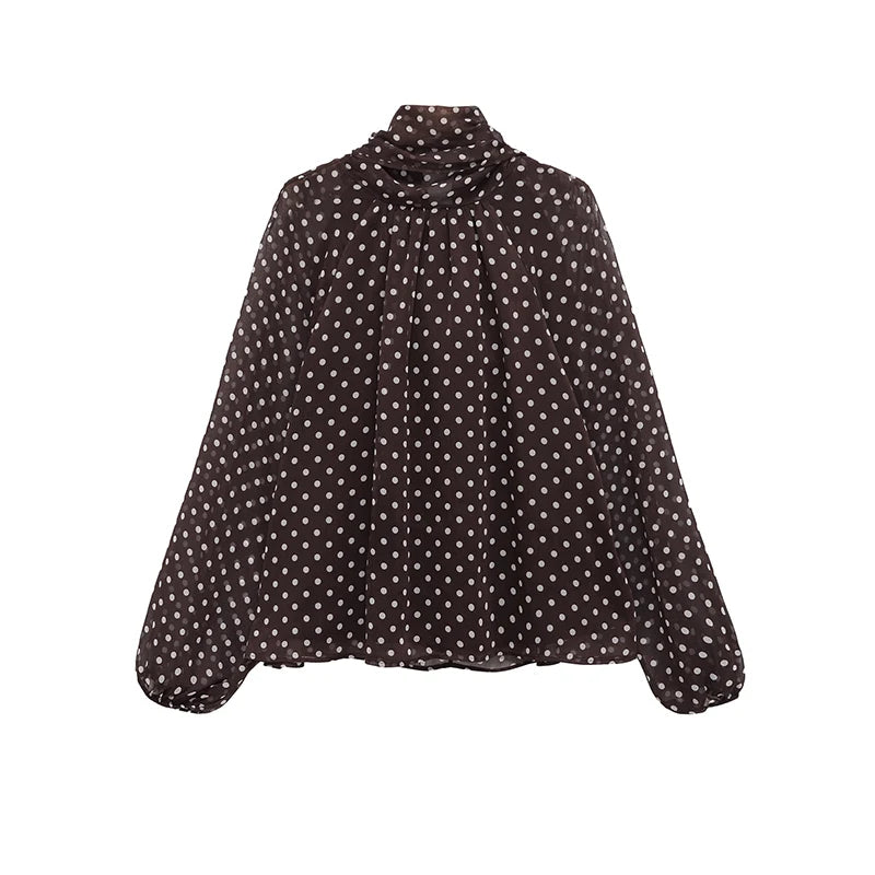 Polka Dot Printed Women Shirt 2025 Autumn New Bow Tied Blouse Woman Tops Lady Ruffles Long Sleeve Loose Elegant Blouses Top ﻿ Lizbert