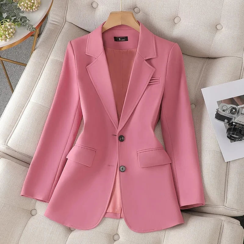 Morden Comfort  Long Sleeved - Pink Coffee Black Solid Ladies  Blazer