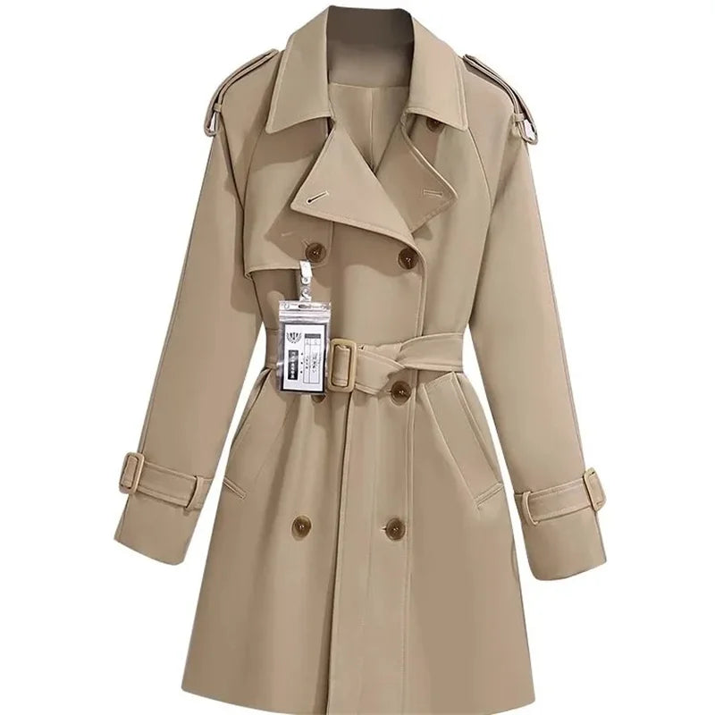 Women's Windbreaker 2025 Spring Autumn New Slim Double-breasted Temperament Coat With belt Femle mid length Casual Trench coat Lizbert
