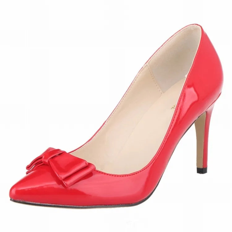Women 9cm High Heels Butterfly Knot Red Black Sexy Pumps Pointed Toes Thin Heels Lady Bridal Evening Party Sweet Wedding Shoes Lizbert