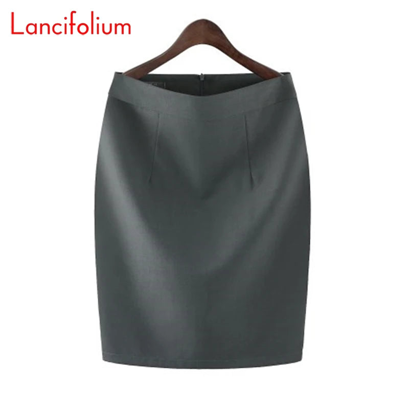 Knee Length Work Office High Waist Skirt Women Summer Vintage Formal OL Skirt Pocket Female Black Grey Bodycon Business Skirt Lizbert