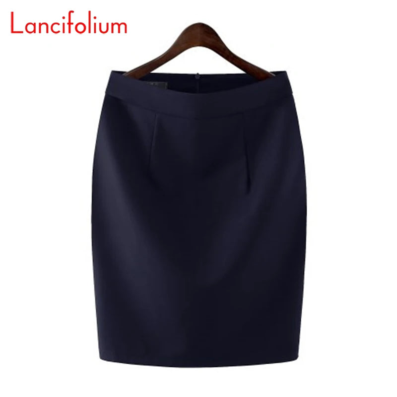 Knee Length Work Office High Waist Skirt Women Summer Vintage Formal OL Skirt Pocket Female Black Grey Bodycon Business Skirt Lizbert