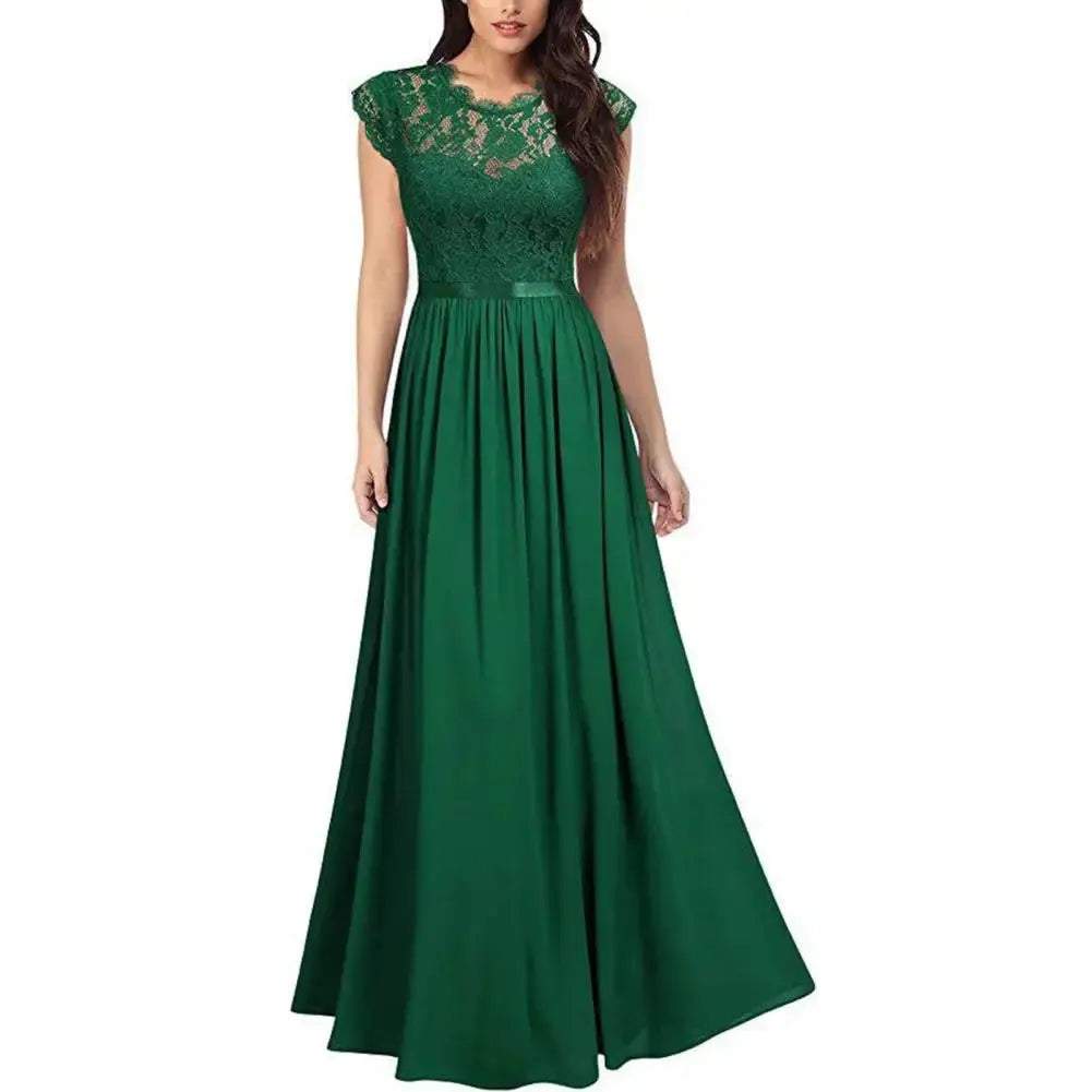 Casual Chic Lace Skirt Elegant Lace Maxi Dress for Women Mother of Bride A-line Wedding Party Gown Pleated Detail Dress Lizbert