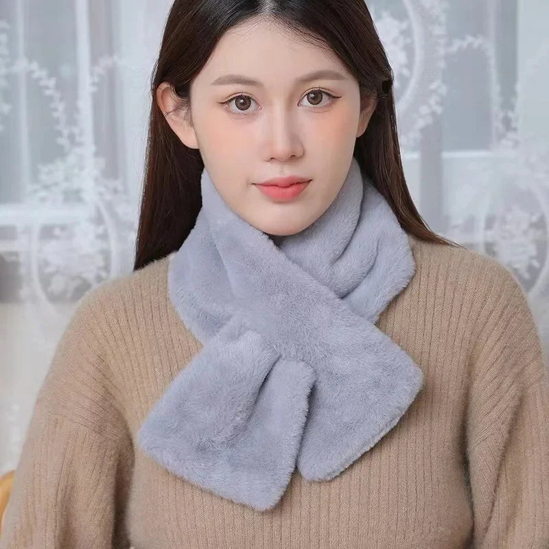 Korean Winter Faux Rabbit Fur Scarf Women Girls Scarf Soft Plush Scarves Solid Color Neck Collar Warmer Stuff Christma Gift Lizbert