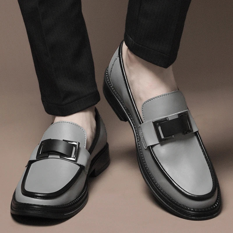 Stylish Italian Metal Buckle - Men Patent Shoes
