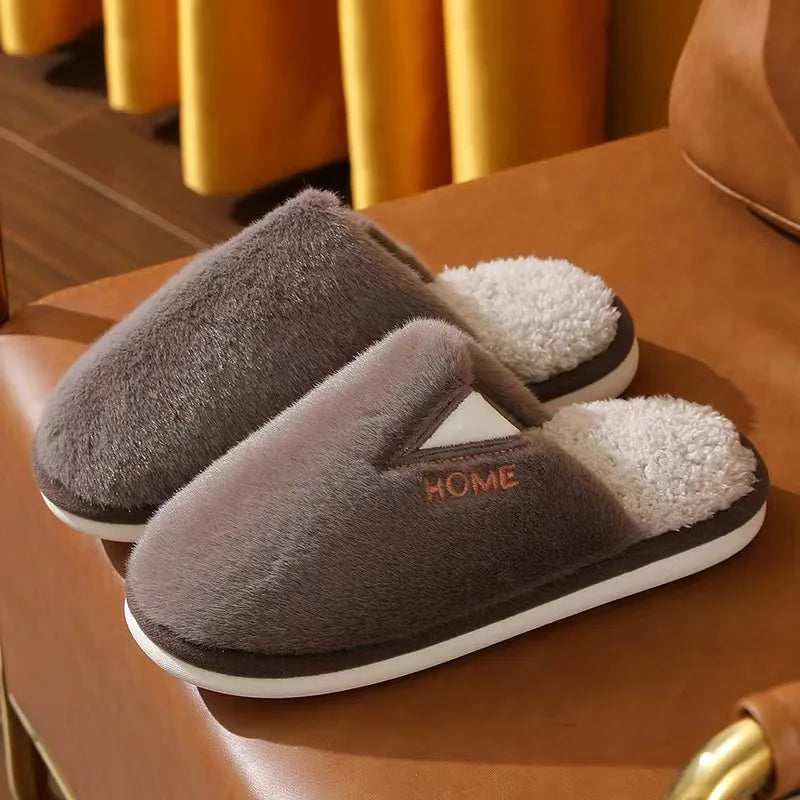 Winter Home Slippers for Couples Warm Plush Neutral Cartoon Cow Indoor Anti Slip Comfortable Cotton Slippers for Men and Women