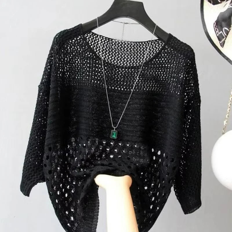Fashion Ice Silk Women Knitted Vest Top Spring and Summer New Hollow Out Thin Bottoming Sling Streetwear Clothing Simple Shirt - Lizbert