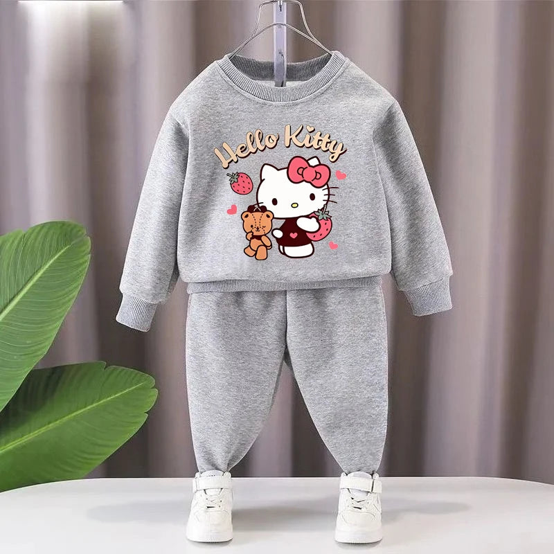 Autumn Girl Boy Clothes Set Children Sanrio Hellow Kitty Printing Sweatshirt Top and Pants Bottom 2 Pcs Suit Casual Tracksuit