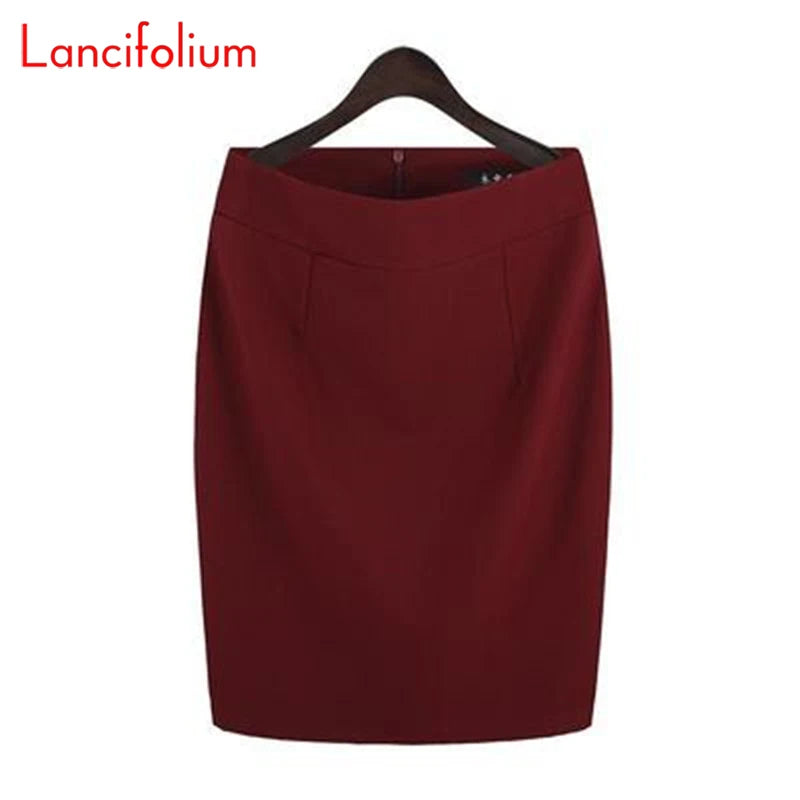 Knee Length Work Office High Waist Skirt Women Summer Vintage Formal OL Skirt Pocket Female Black Grey Bodycon Business Skirt Lizbert
