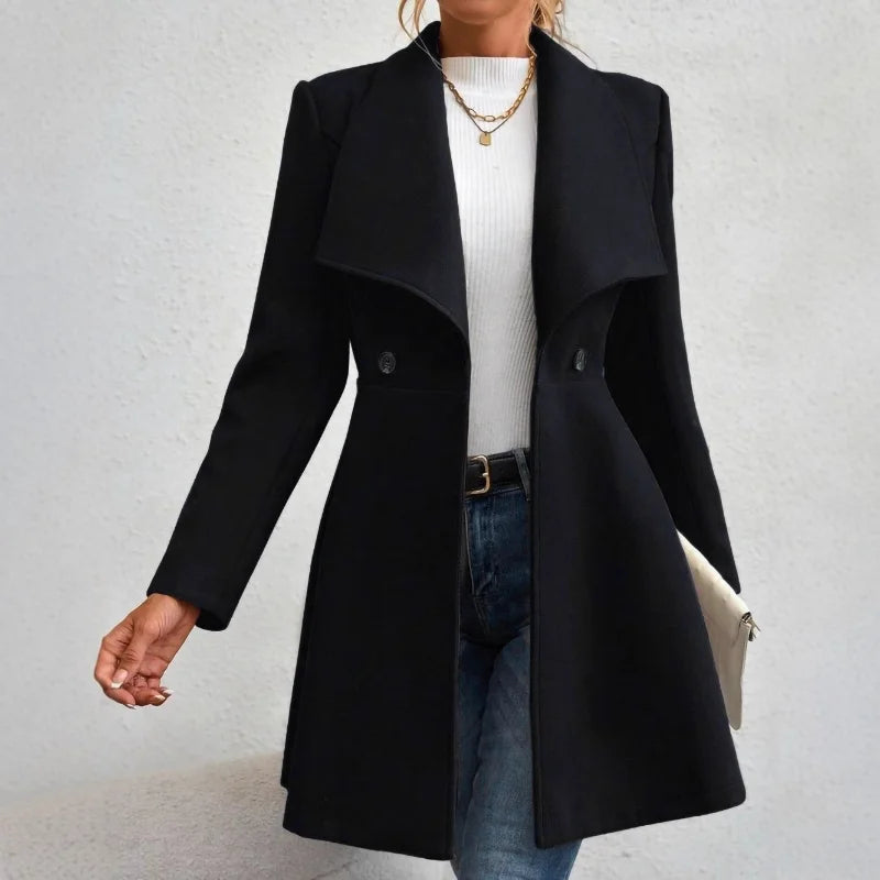 Europe America Autumn Winter New Style Womens Woolen Coat Fashion Trendy Lapel Button Slim Fit Solid Color Versatile Overcoat Lizbert