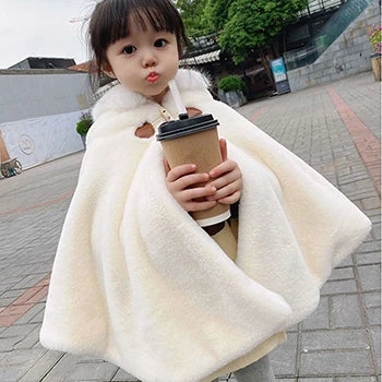 1-7 Years Old Baby Girl Cloak Faux Fur Winter Infant Toddler Child Princess Hooded Cape Fur Collar Baby Outwear Top Warm Clothes Lizbert