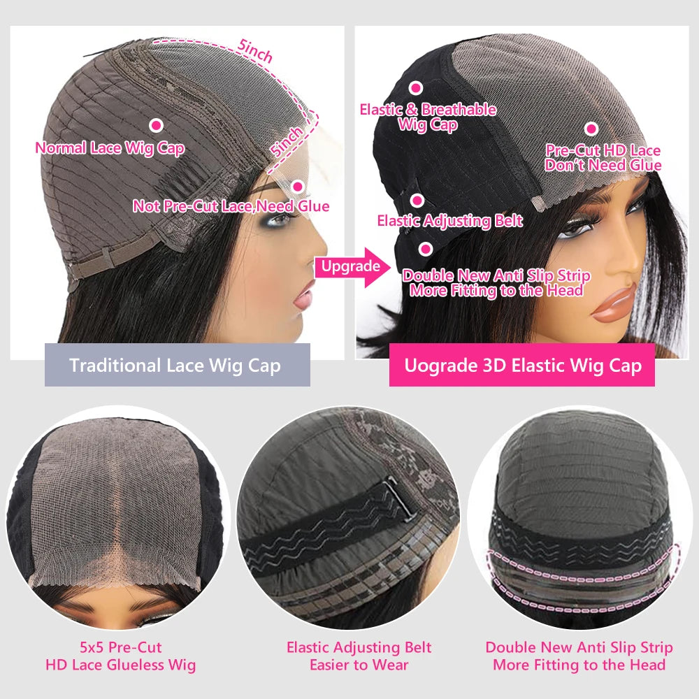 Wear and Go Glueless Bob Wig Human Hair Pre Plucked Short Straight Bob Wigs For Black Women 4x4 5x5 Lace Closure Wig Human Hair