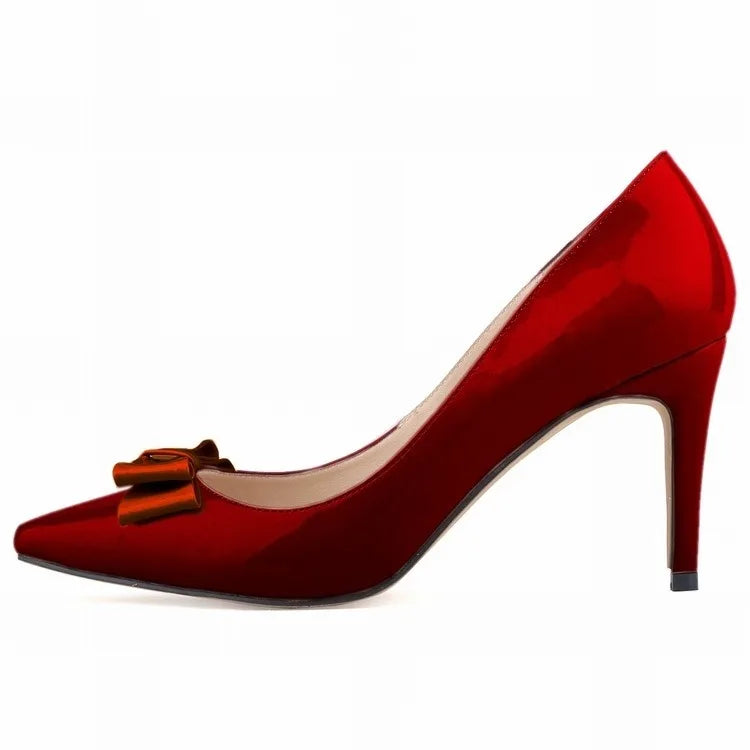 Women 9cm High Heels Butterfly Knot Red Black Sexy Pumps Pointed Toes Thin Heels Lady Bridal Evening Party Sweet Wedding Shoes Lizbert