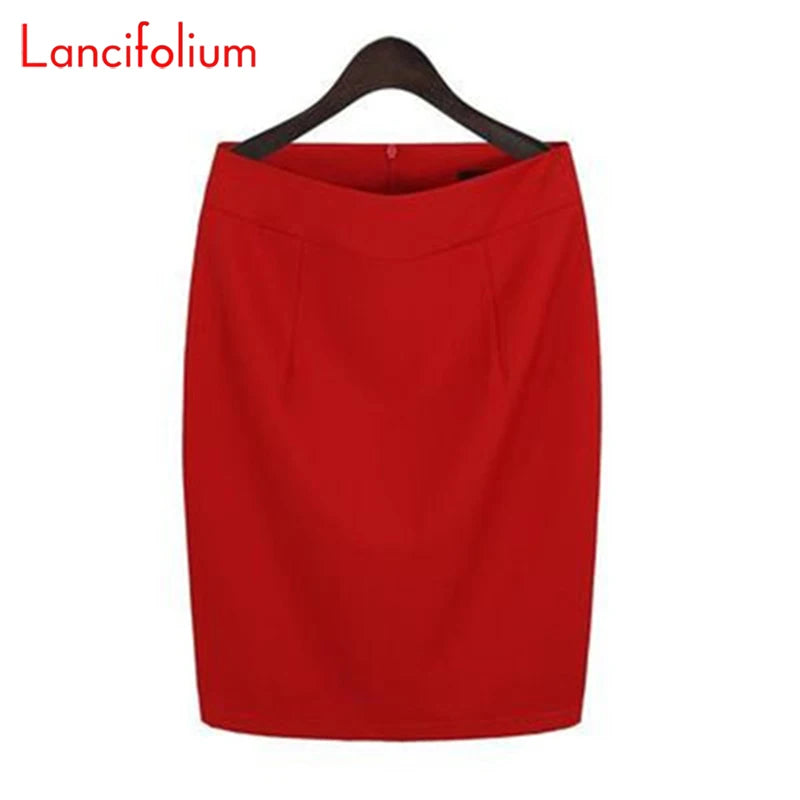 Knee Length Work Office High Waist Skirt Women Summer Vintage Formal OL Skirt Pocket Female Black Grey Bodycon Business Skirt Lizbert