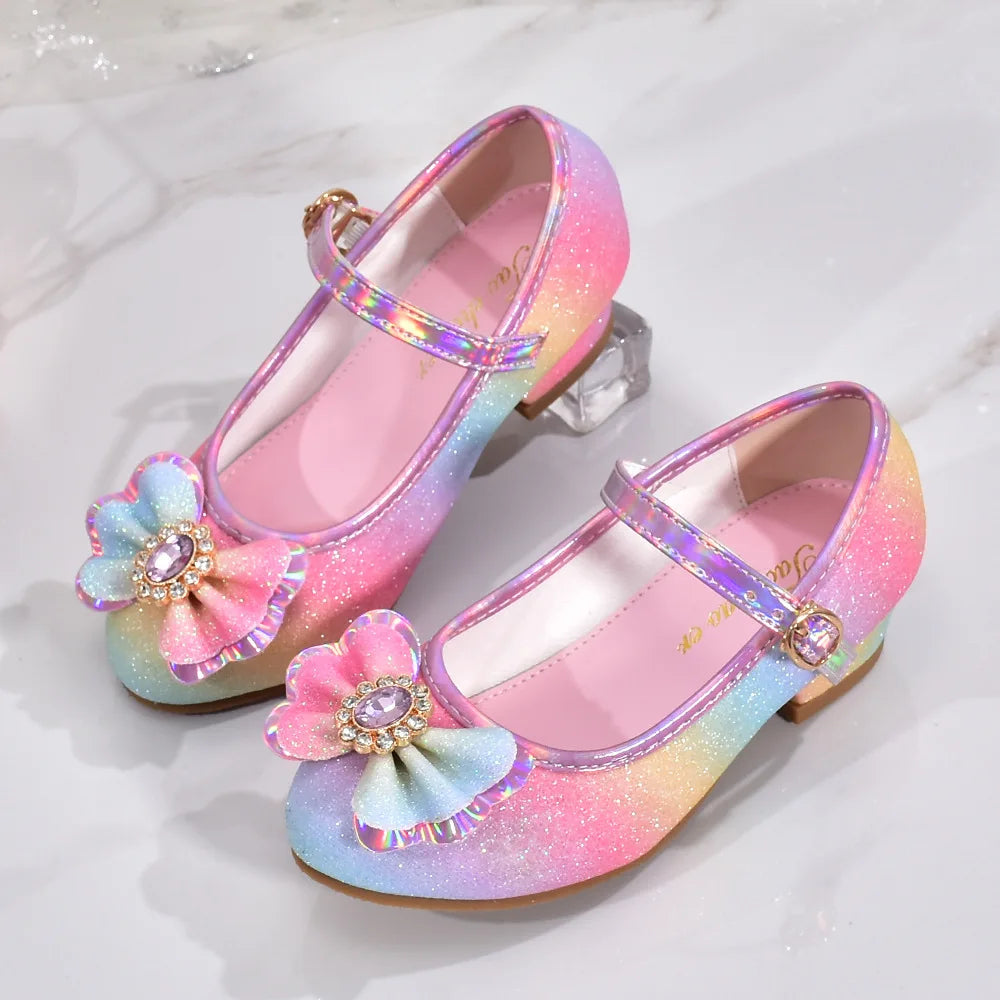 zapatos niña 23 Girl Shoes Leather Shoes Rainbow Shoes for Girls Sequins Female Shoes Princess Shoes Performance Shoes Kid Shoes Lizbert