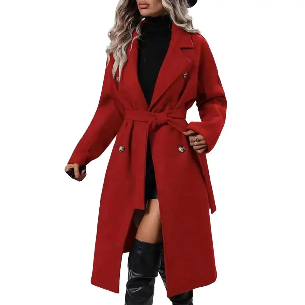 Women Casual Coat Women Windbreaker Coat Elegant Women's Wool Trench Coat with Belt Double Breasted Overcoat for Fall Winter Lizbert