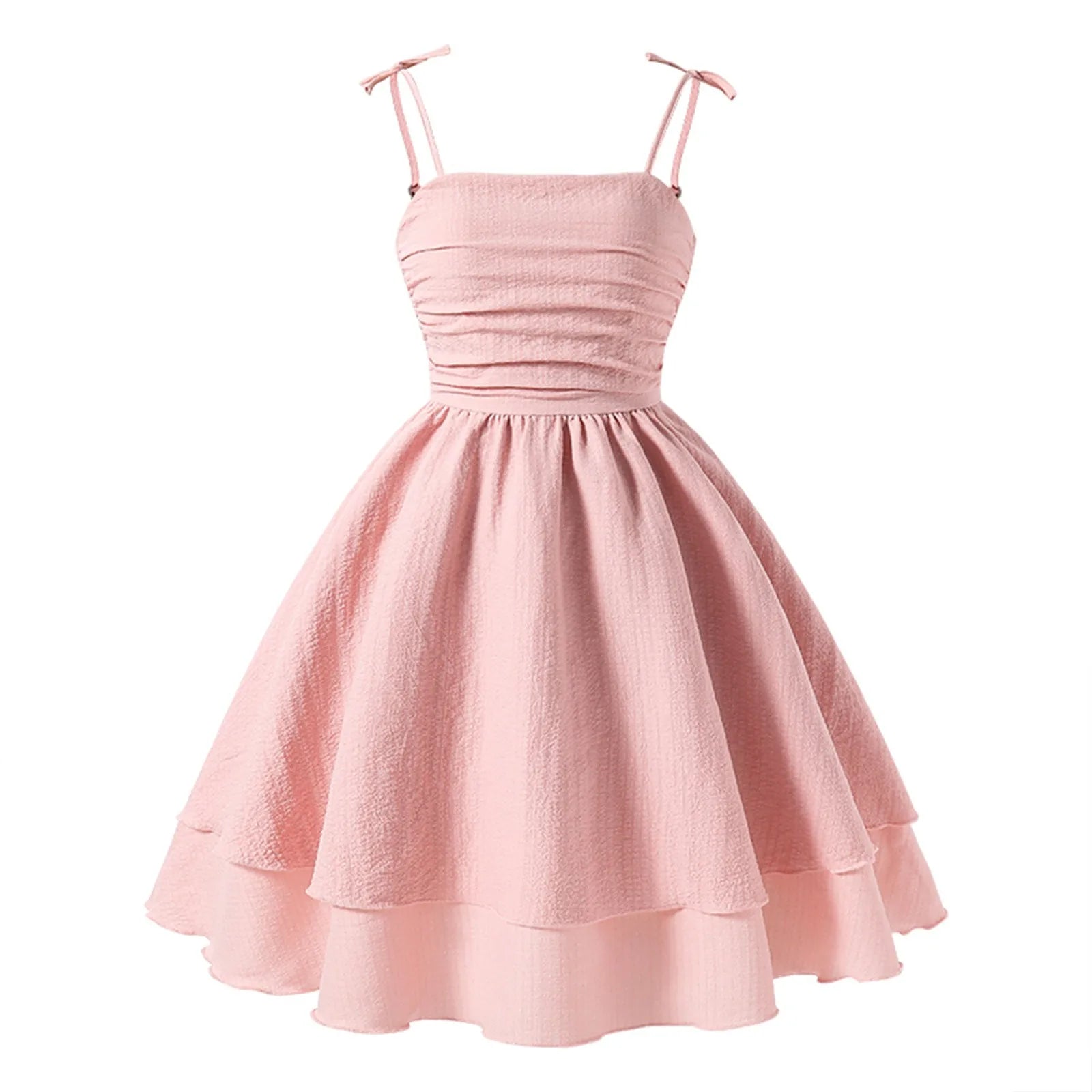 Girls' suspender princess dresses summer new bow suspender layered dress fashion solid color birthday party dresss 8-12Y