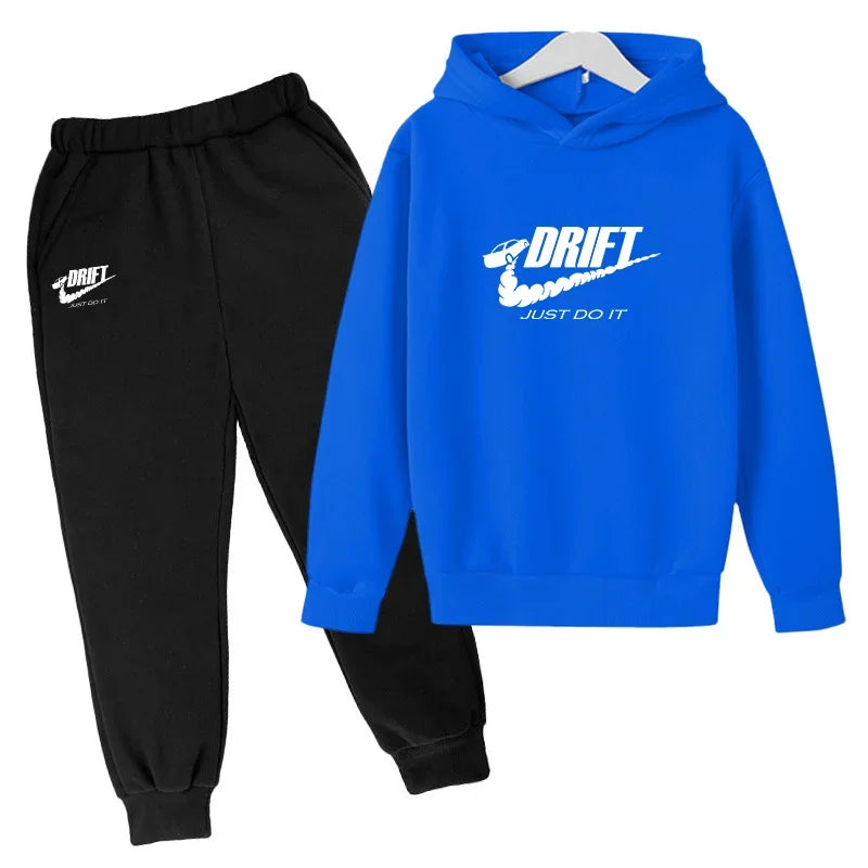 Autumn Kid Boy Clothes Set Children Girls Letter Printed Sweatshirt Plush Warm Top & Pants Bottom 2pcs Suit Hoodies Tracksuits