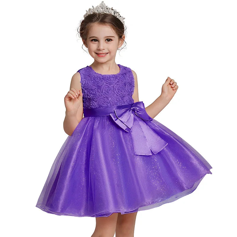 Girl's flower bow princess dress 1-12 year old Baby sequin mesh dress sweet casual dress birthday party performance costume Lizbert