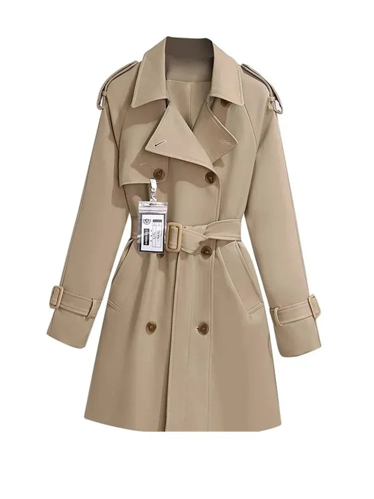 Women's Windbreaker 2025 Spring Autumn New Slim Double-breasted Temperament Coat With belt Femle mid length Casual Trench coat Lizbert