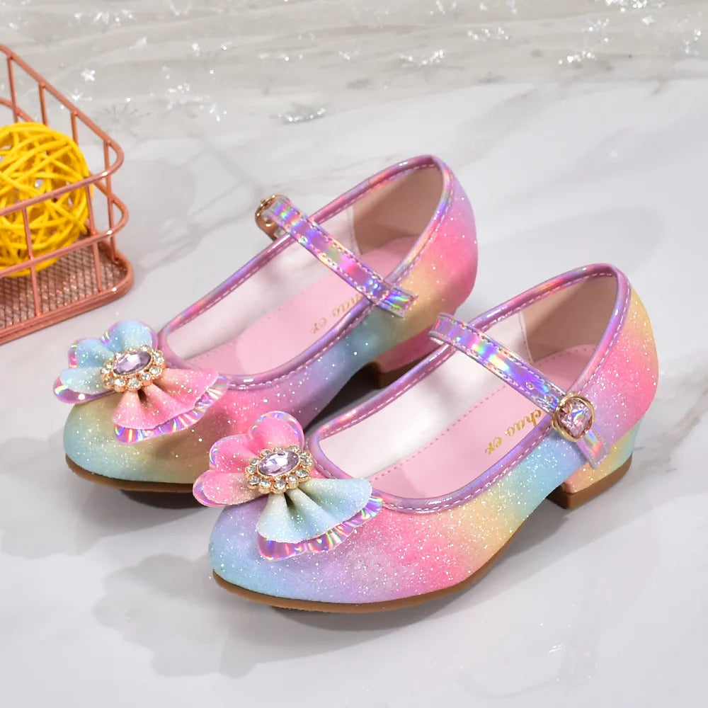 zapatos niña 23 Girl Shoes Leather Shoes Rainbow Shoes for Girls Sequins Female Shoes Princess Shoes Performance Shoes Kid Shoes Lizbert