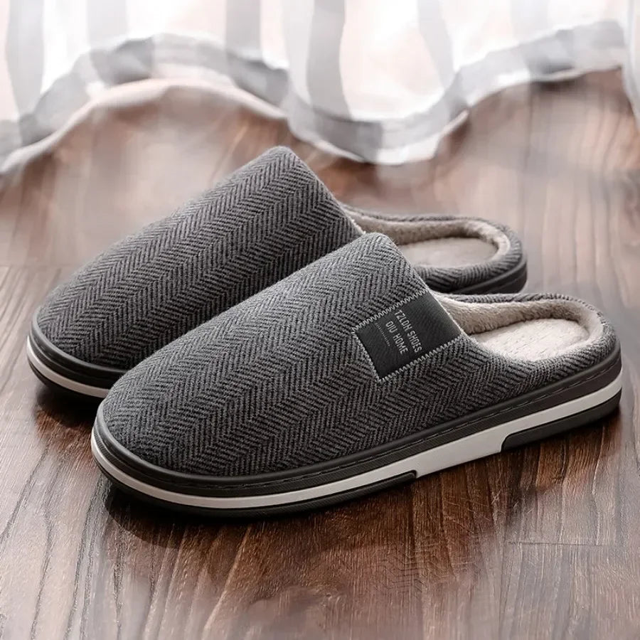 @Men's Winter Home Slippers Casual Shoes Soft And Warm Home Slippers Indoor Bedroom Anti Slip Flat Shoes Couple's Floor Slippers
