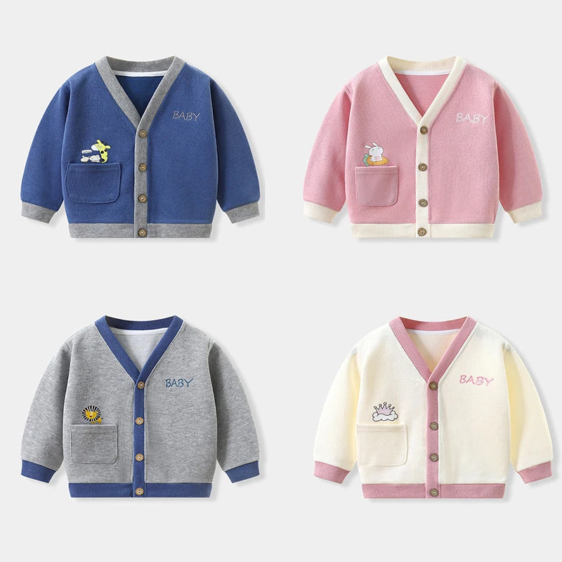 Autumn Winter Baby Knitted Cardigan Sweater Cartoon Bear Long Sleeved Tops Kids Clothes Children Jacket Toddler Warm Coat 3-24M