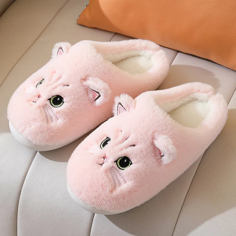 Winter Warm Fur Slippers for Women 2025House Non Slip Soft Shoes Comfort Flat Heel Home Indoor Bedroom Plush Slippers