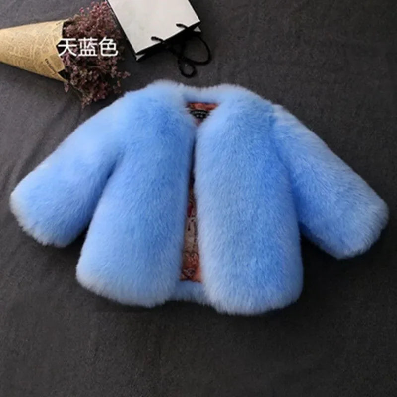 2024 Kids Winter Fashion Babys Girls Faux Fur Coat Short Style Kids Outerwear Fox Fur Jacket Girls Warm Coats Clothes 2-12Yrs