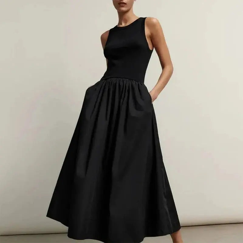 HXAO Black Dress Women Slim Simple O Neck Sleeveless Long Dress Holiday Dress Street Casual Dresses 2025 Women's Summer Dress Lizbert