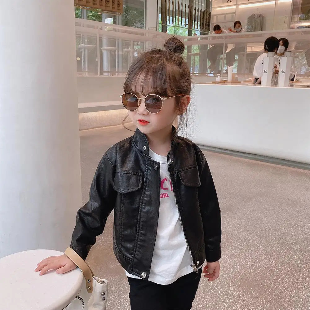 2024 Spring Girls Leather Jackets For 2-8 Years Children Classics Fly Coats Kids Clothing Baby Girls Fashion Pu Outerwear Jacket Lizbert