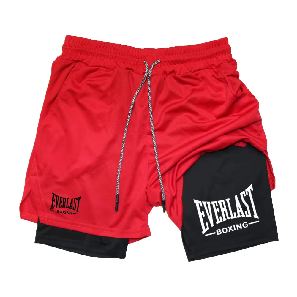 Men's compression gym shorts, EVERLAST printed sports pants, double layered, quick drying, basketball,  muscle, fitness RL0365 Lizbert