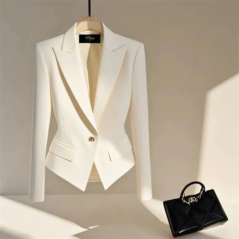 2025 New Women's Blazer Fashion blue Single buckle Short Suit Jacket Woman Jackes Top Spring Autumn Slim Suit Coat Lizbert