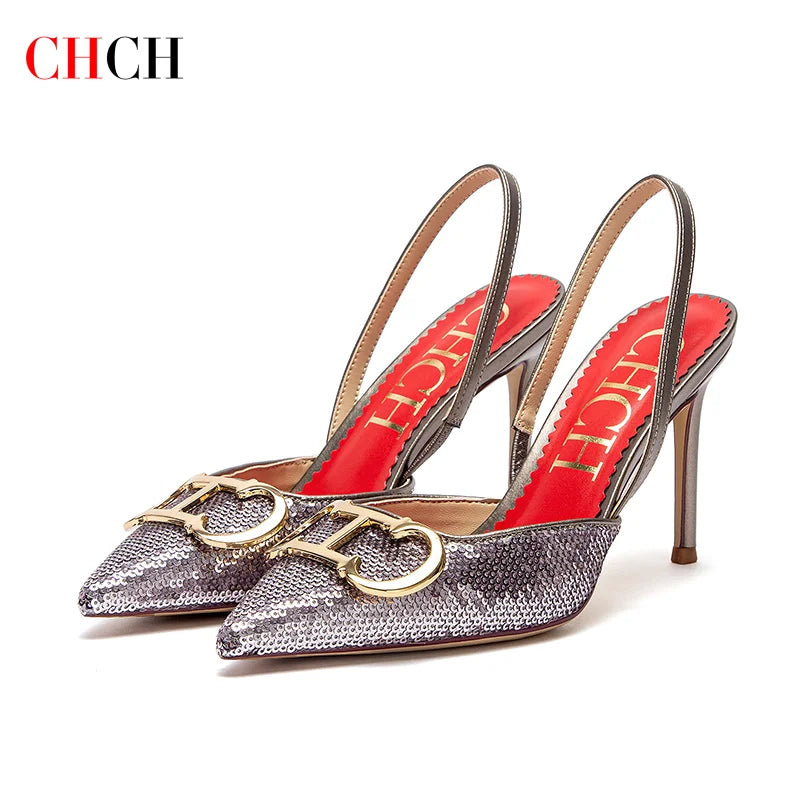 CHCH Women's High Heels 2025 Sharp tip Destiny Closed Toe Strappy Heels Sexy Wedding Bridal Party Dress Shoes 9cm Lizbert