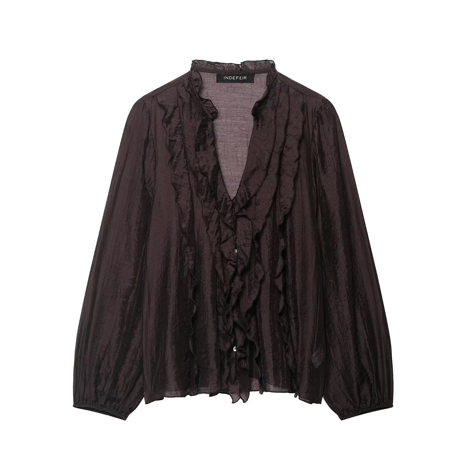 HH 2026 Spring Summer Trend Women Polka Dot Ruffled V Neck Blouse Long Sleeve Buttons Shirts Elegant Lady Chic Thin Shirt Tops Lizbert