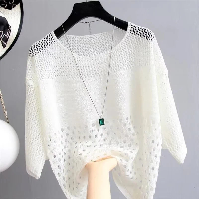 Fashion Ice Silk Women Knitted Vest Top Spring and Summer New Hollow Out Thin Bottoming Sling Streetwear Clothing Simple Shirt - Lizbert